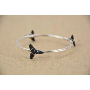 Shark Tooth Silver Wire Bangle Bracelet